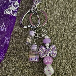 Purple Beaded Keychain or bag charm with Bow and Charms! 🫠💜